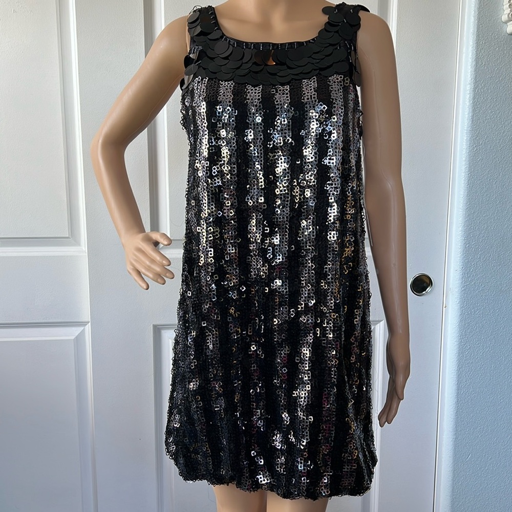 Y2K silver XOXO square sequin NWT bubble hem party mini dress M